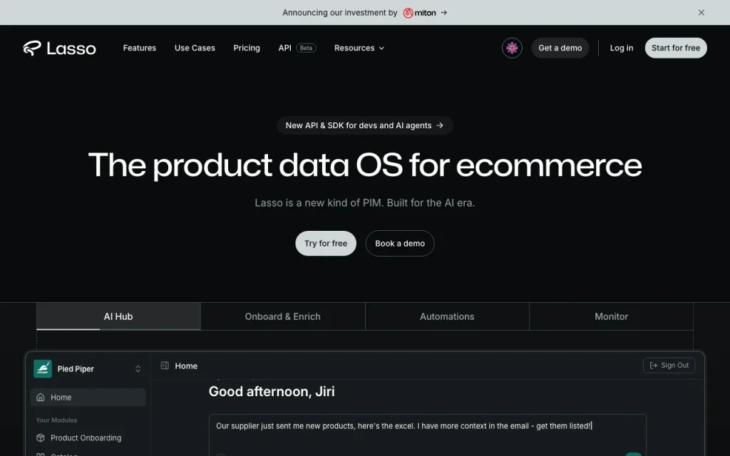 Lasso página principal — captura de pantalla de la herramienta de IA productividad y escritura, Oct 1, 2026