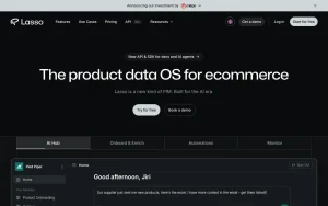 Lasso homepage page homepage screenshot, productivity & writing AI tool