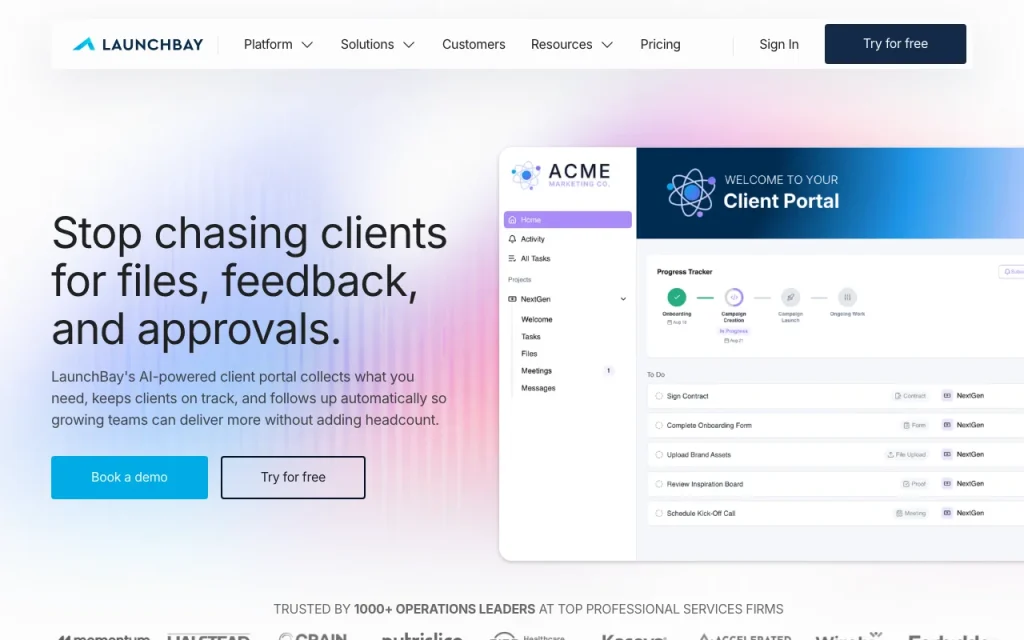 Capture d'écran de la page d'accueil de LaunchBay, outil d'IA productivité et rédaction