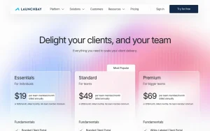 LaunchBay pricing page with plans and prices — screenshot of the productivity & writing AI tool, 2026-10-02