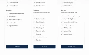 LaunchBay pricing page with plans and prices — screenshot of the productivity & writing AI tool, 2026-10-02
