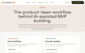 LaunchChair features page — screenshot of the coding AI tool, 2026-10-02