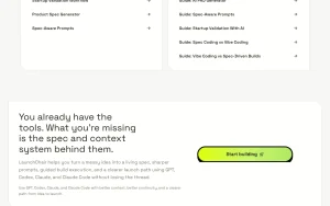 LaunchChair features page — screenshot of the coding AI tool, 2026-10-02