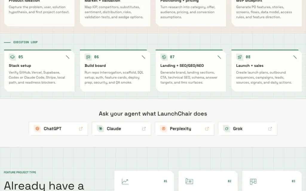 LaunchChair homepage — screenshot of the coding AI tool, Oct 2, 2026