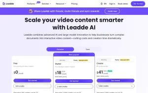 Leadde pricing page with plans and prices — screenshot of the video AI tool, 2026-10-02