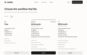 Lection pricing page with plans and prices — screenshot of the productivity & writing AI tool, 2026-10-02