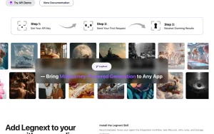 Legnext homepage — screenshot of the image generation AI tool, 2026-10-02