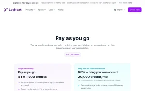 Legnext pricing page with plans and prices — screenshot of the image generation AI tool, 2026-10-02