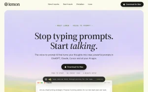 Lemon homepage — screenshot of the productivity & writing AI tool, 2026-10-02