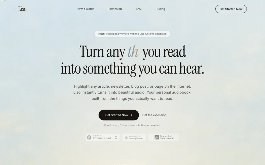Liso homepage screenshot, audio & voice AI tool