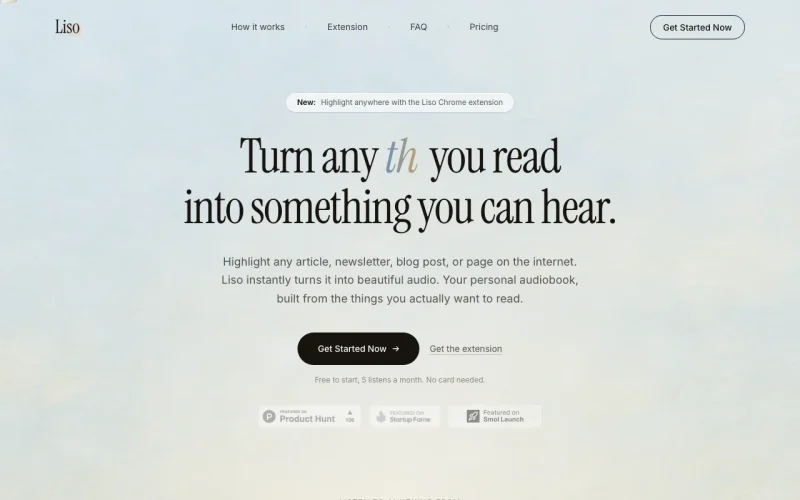 Liso homepage screenshot, audio & voice AI tool