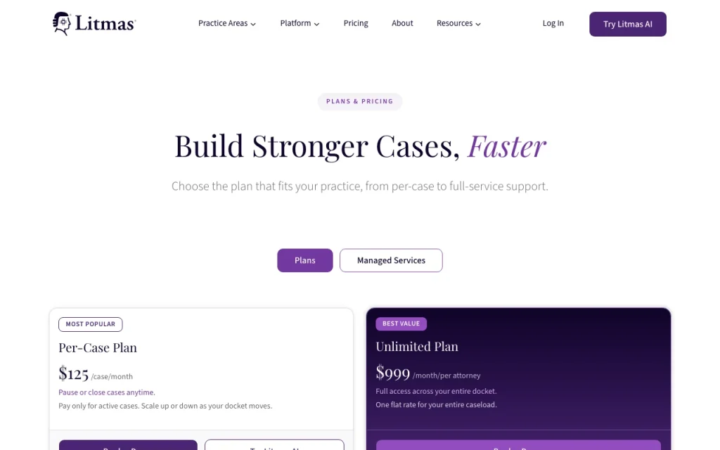 Litmas AI pricing page with plans and prices — screenshot of the productivity & writing AI tool, Oct 2, 2026