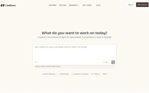 Livedocs homepage — screenshot of the research & search AI tool, 2026-10-02