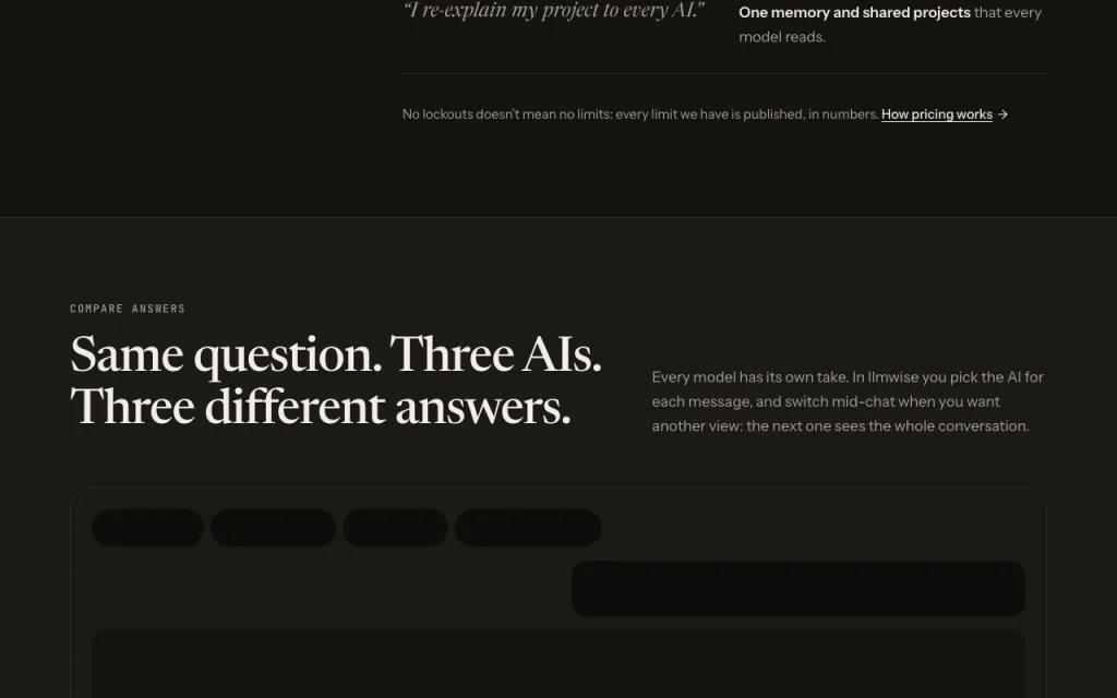 LLMWise homepage — screenshot of the chat assistants AI tool, Oct 2, 2026