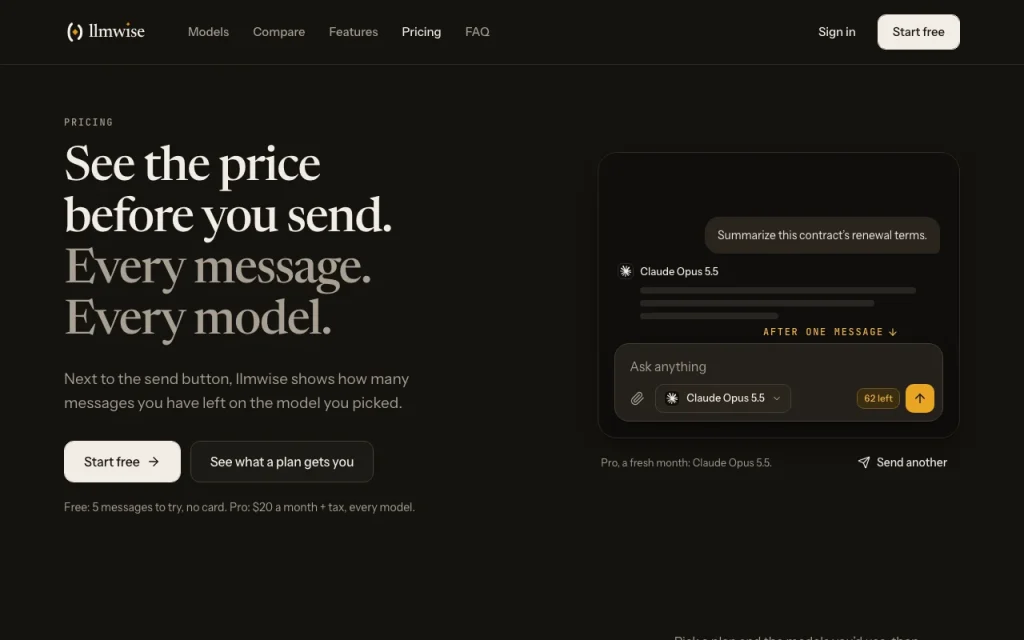 LLMWise pricing page with plans and prices — screenshot of the chat assistants AI tool, Oct 2, 2026