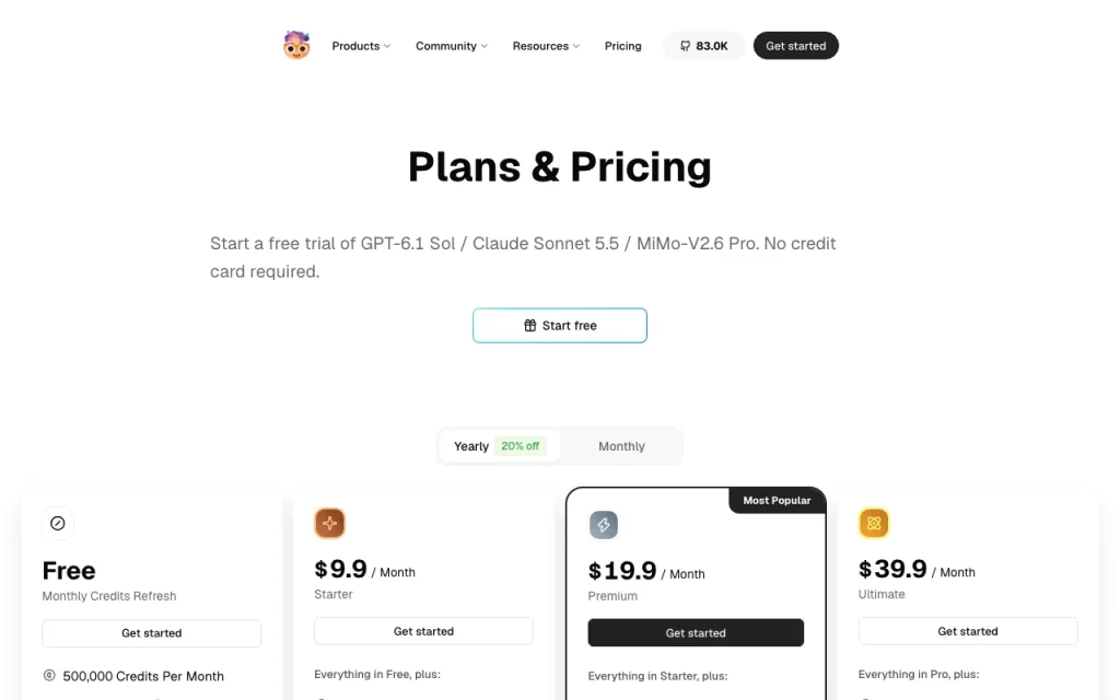 LobeHub pricing page with plans and prices — screenshot of the chat assistants AI tool, Oct 2, 2026