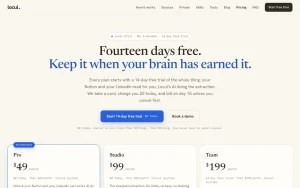 Locul pricing page with plans and prices — screenshot of the productivity & writing AI tool, 2026-10-01