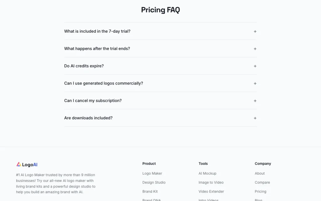 LogoAI página de precios con planes y precios — captura de pantalla de la herramienta de IA generación de imágenes, Oct 13, 2026