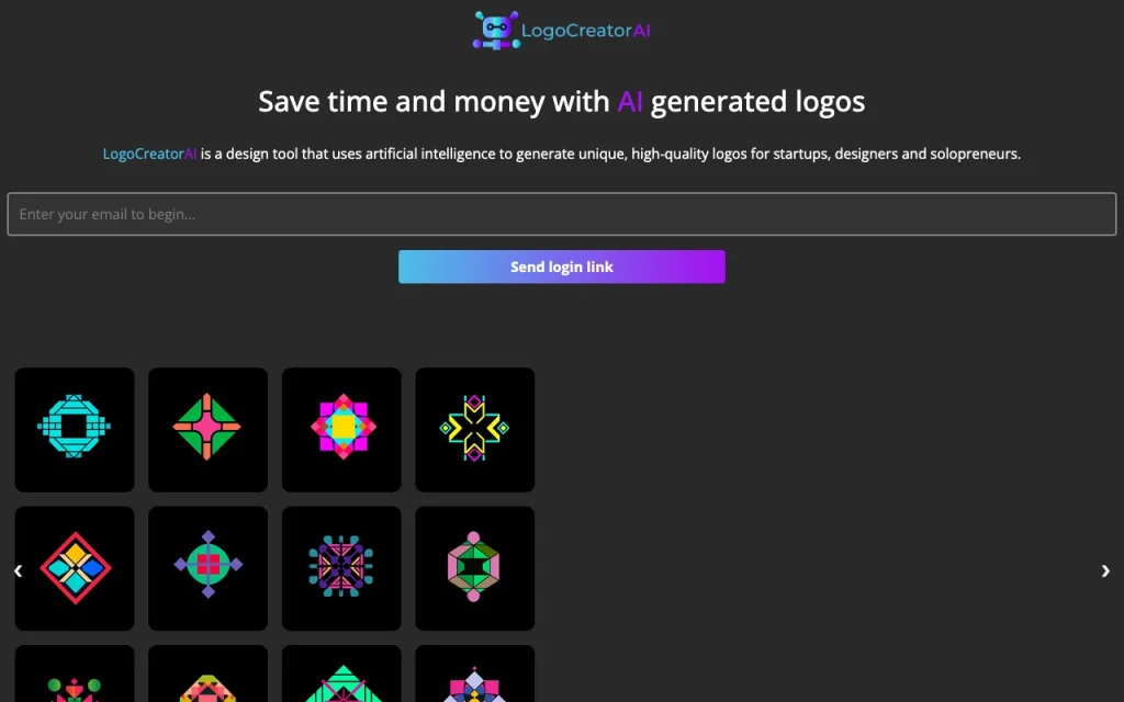 LogoCreatorAI homepage — screenshot of the image generation AI tool, Oct 13, 2026