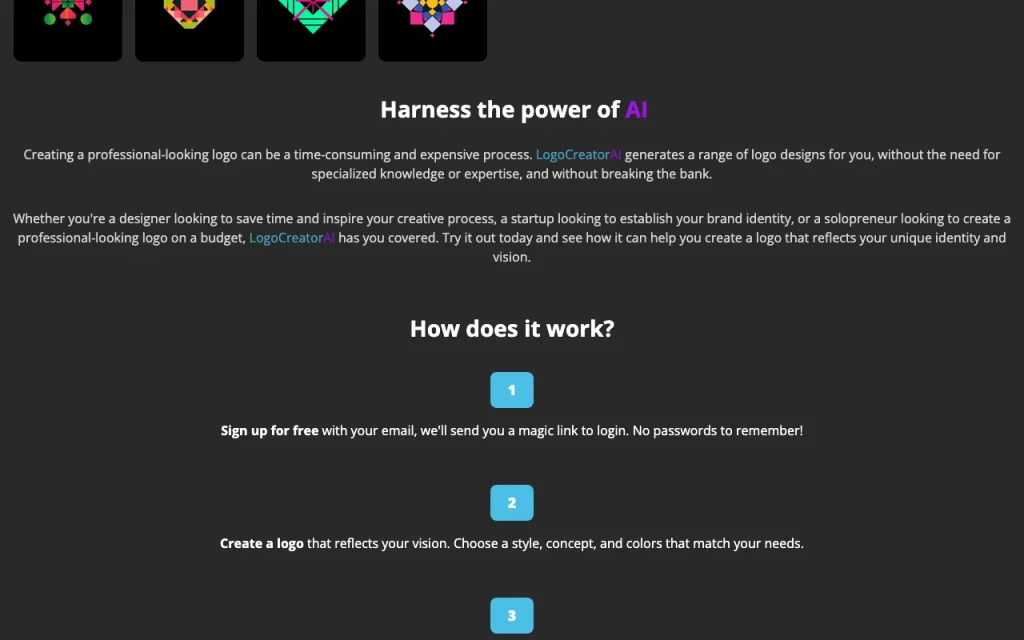 LogoCreatorAI homepage — screenshot of the image generation AI tool, Oct 13, 2026