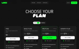 Loki.Build pricing page with plans and prices — screenshot of the productivity & writing AI tool, 2026-10-02