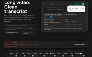 LongScribe homepage — screenshot of the audio & voice AI tool, 2026-10-01