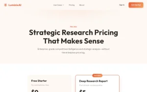 LuminixAI pricing page with plans and prices — screenshot of the research & search AI tool, 2026-10-02