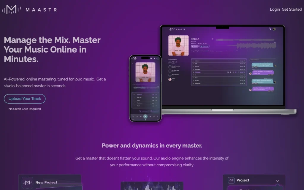 Maastr homepage screenshot, audio & voice AI tool