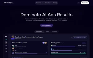 Madgicx homepage — screenshot of the productivity & writing AI tool, 2026-10-01
