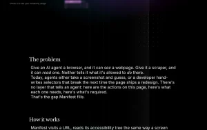 Manifest (omfang) homepage — screenshot of the coding AI tool, 2026-10-01