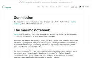 marimo about page — screenshot of the coding AI tool, 2026-10-02