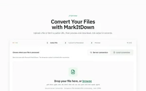 MarkItDown Online homepage — screenshot of the productivity & writing AI tool, 2026-10-01