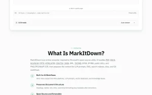 MarkItDown Online homepage — screenshot of the productivity & writing AI tool, 2026-10-01