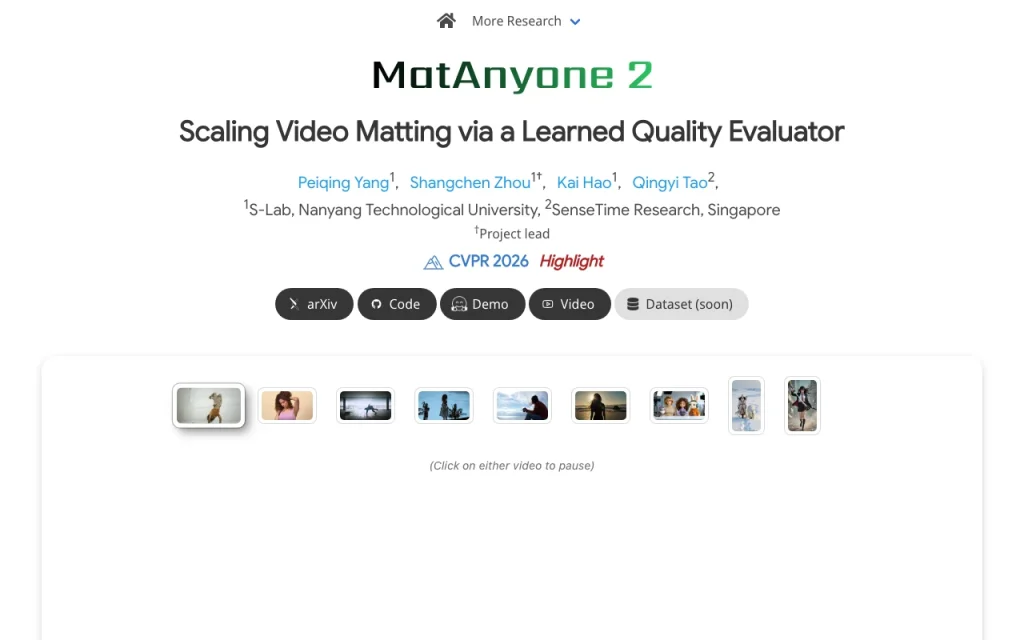 Captura de la página de inicio de MatAnyone 2, herramienta de IA video