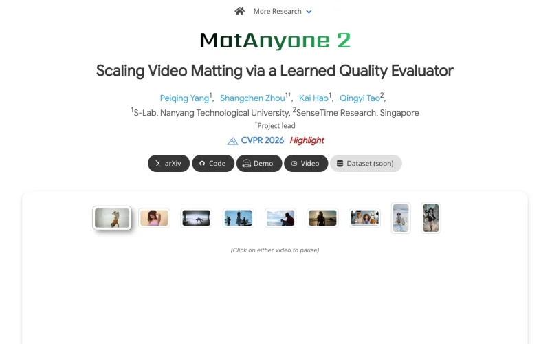 MatAnyone 2 homepage screenshot, video AI tool