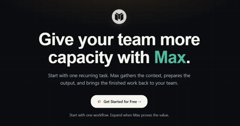 Max homepage screenshot, productivity & writing AI tool