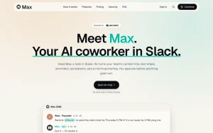 Max homepage — screenshot of the productivity & writing AI tool, 2026-10-02