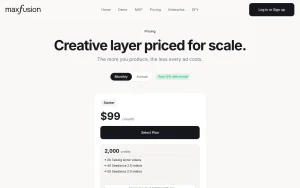Maxfusion AI pricing page with plans and prices — screenshot of the video AI tool, 2026-10-01