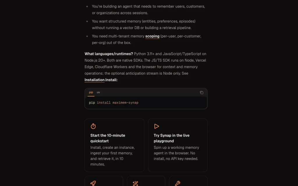 Maximem (Synap) documentation — screenshot of the coding AI tool, Oct 2, 2026