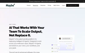 Maybe* about page — screenshot of the productivity & writing AI tool, 2026-10-02