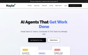 Maybe* homepage — screenshot of the productivity & writing AI tool, 2026-10-02