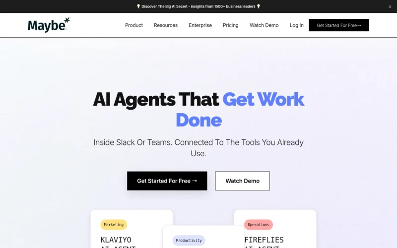 Maybe* Startseite, Screenshot, KI-Tool produktivität & schreiben