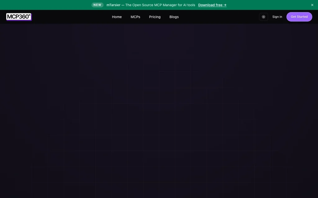 MCP360 página principal — captura de pantalla de la herramienta de IA programación, Oct 1, 2026