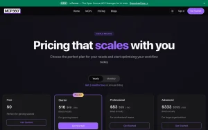 MCP360 pricing page with plans and prices — screenshot of the coding AI tool, 2026-10-01