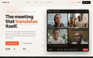 MeetOye homepage — screenshot of the productivity & writing AI tool, 2026-10-01