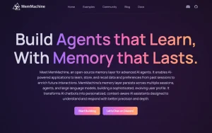 MemMachine homepage — screenshot of the coding AI tool, 2026-10-02