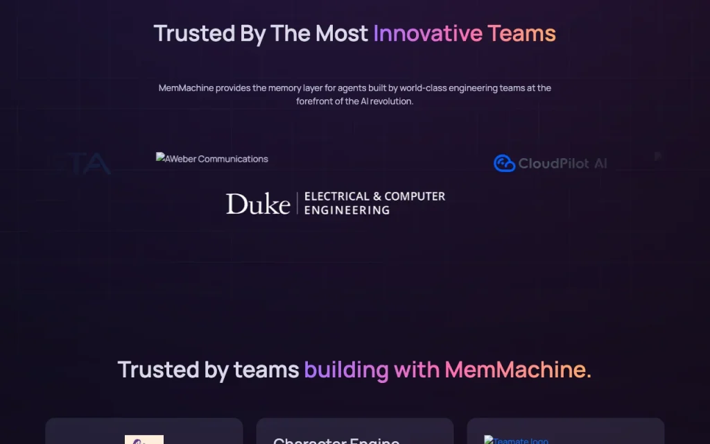 MemMachine homepage — screenshot of the coding AI tool, Oct 2, 2026