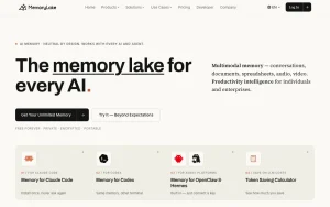 MemoryLake homepage page homepage screenshot, productivity & writing AI tool