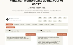 MemoryLake homepage page homepage screenshot, productivity & writing AI tool