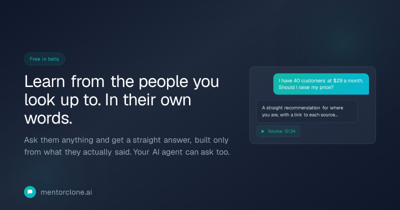 MentorClone Startseite, Screenshot, KI-Tool chat-assistenten